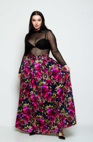 Skirt - Floral Printed Scuba Maxi