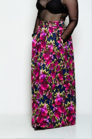 Skirt - Floral Printed Scuba Maxi