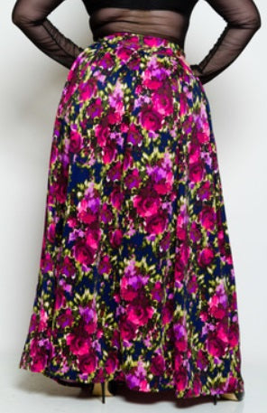 Skirt - Floral Printed Scuba Maxi