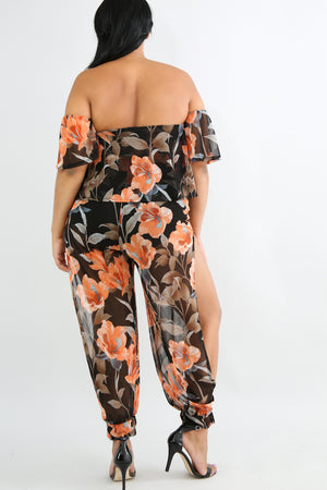 Set - Sheer Floral Slit Pant