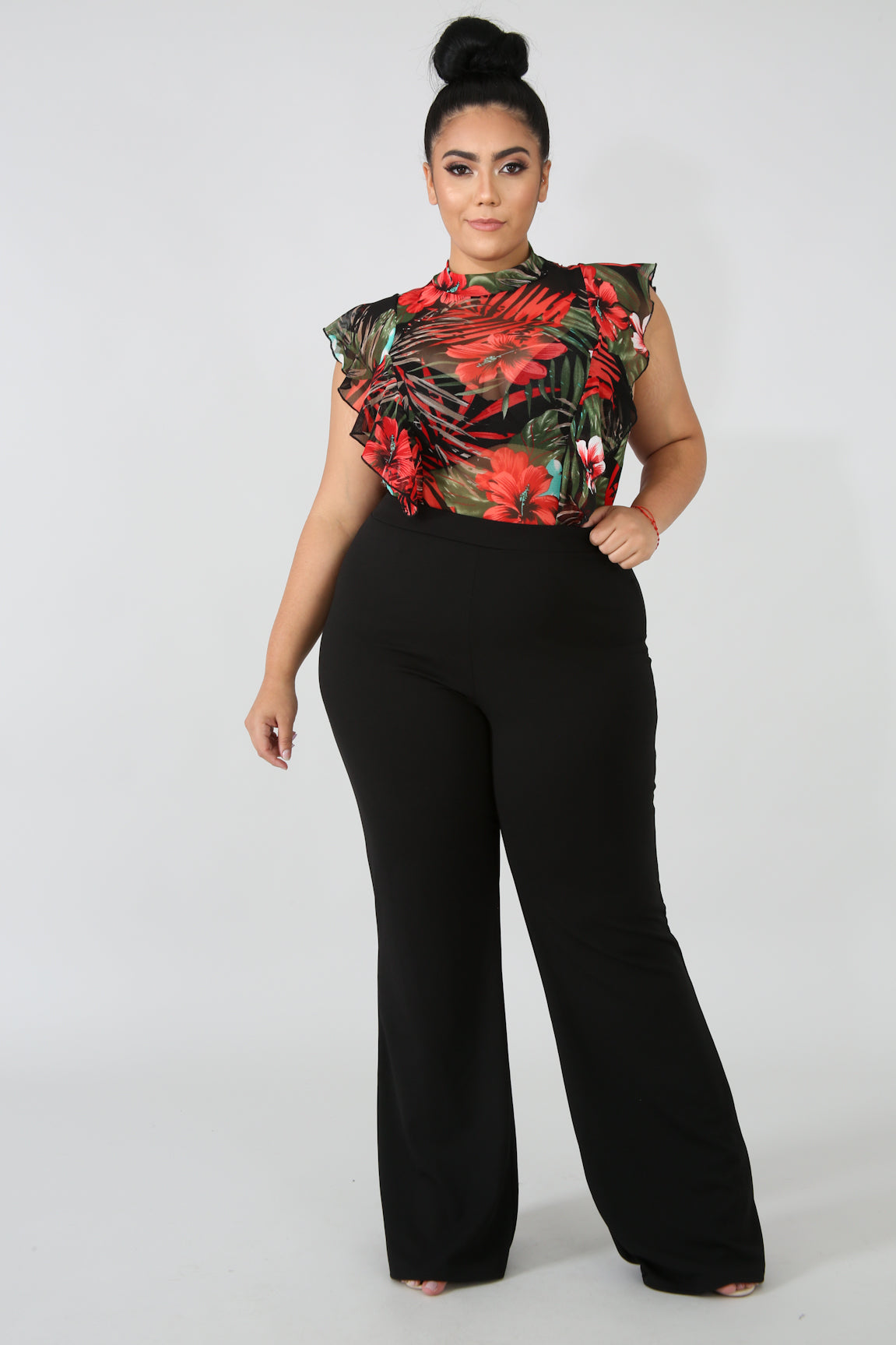 Bodysuit -Sheer Palm Ruffle