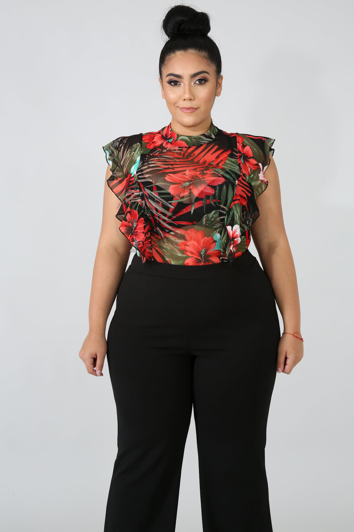 Bodysuit -Sheer Palm Ruffle