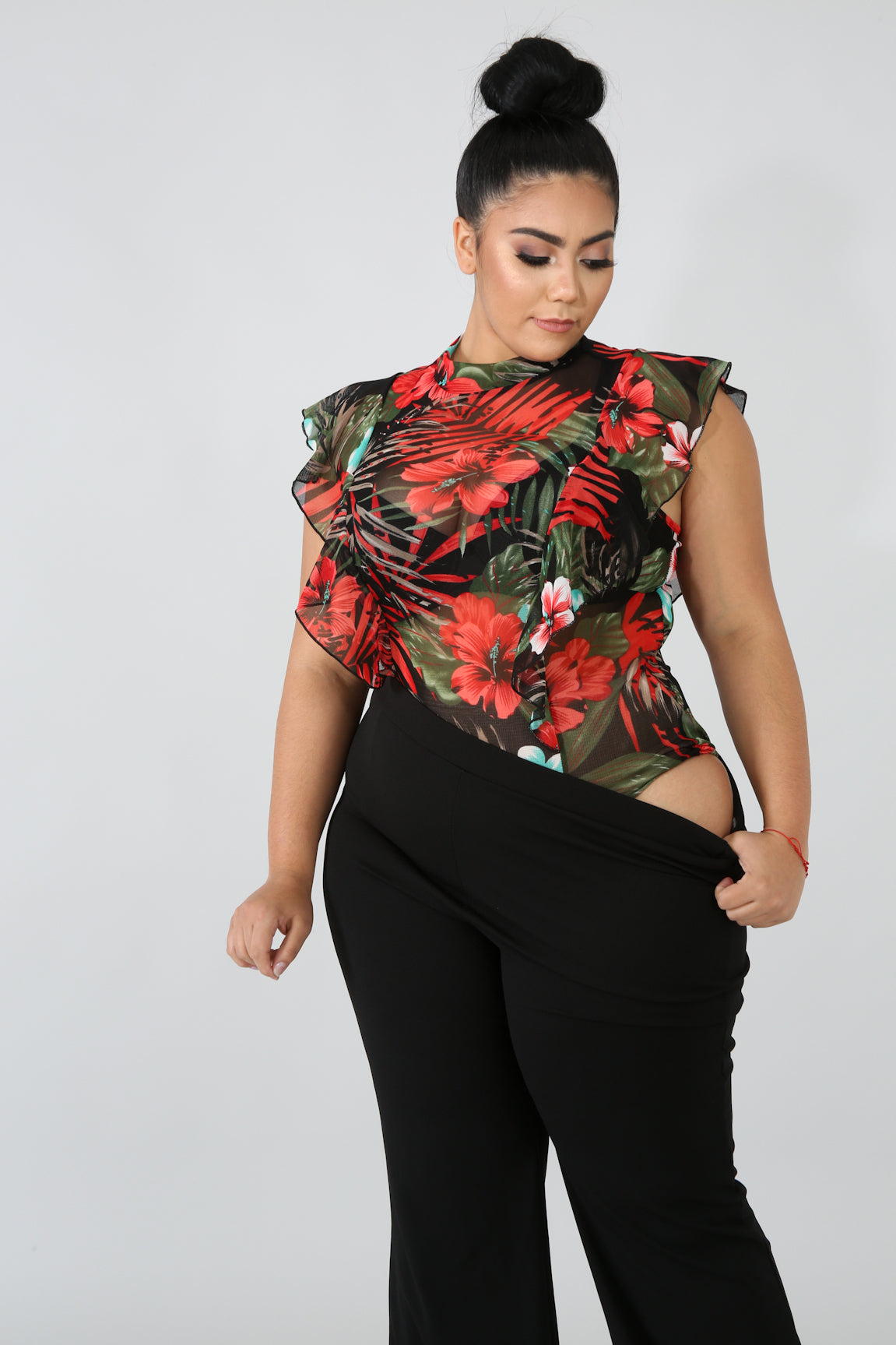 Bodysuit -Sheer Palm Ruffle