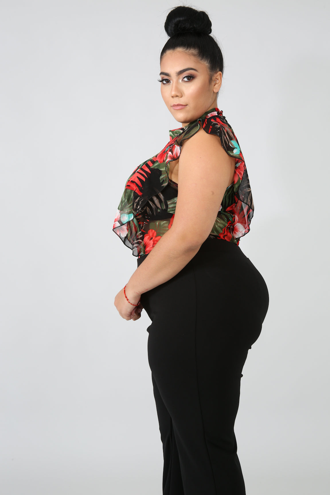 Bodysuit -Sheer Palm Ruffle