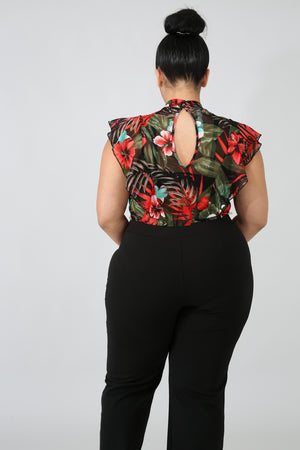 Bodysuit -Sheer Palm Ruffle