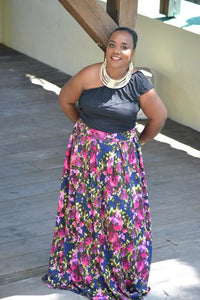 Skirt - Floral Printed Scuba Maxi