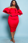 Dress - Rose Petal Off the Shoulder Body-Con