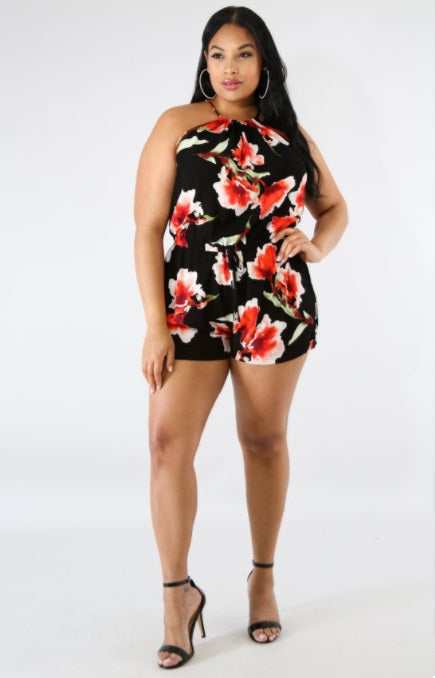 Romper -Floral Scoop (Black)