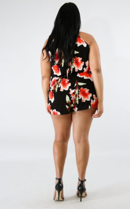 Romper -Floral Scoop (Black)