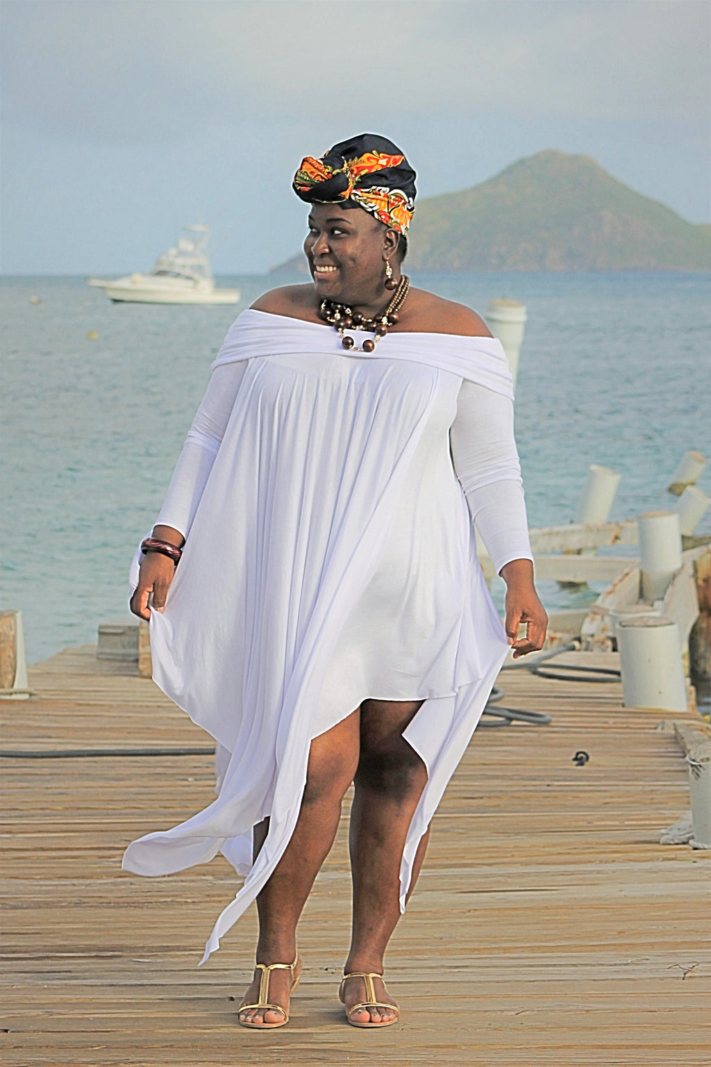 Dress -Draped Flared (White)