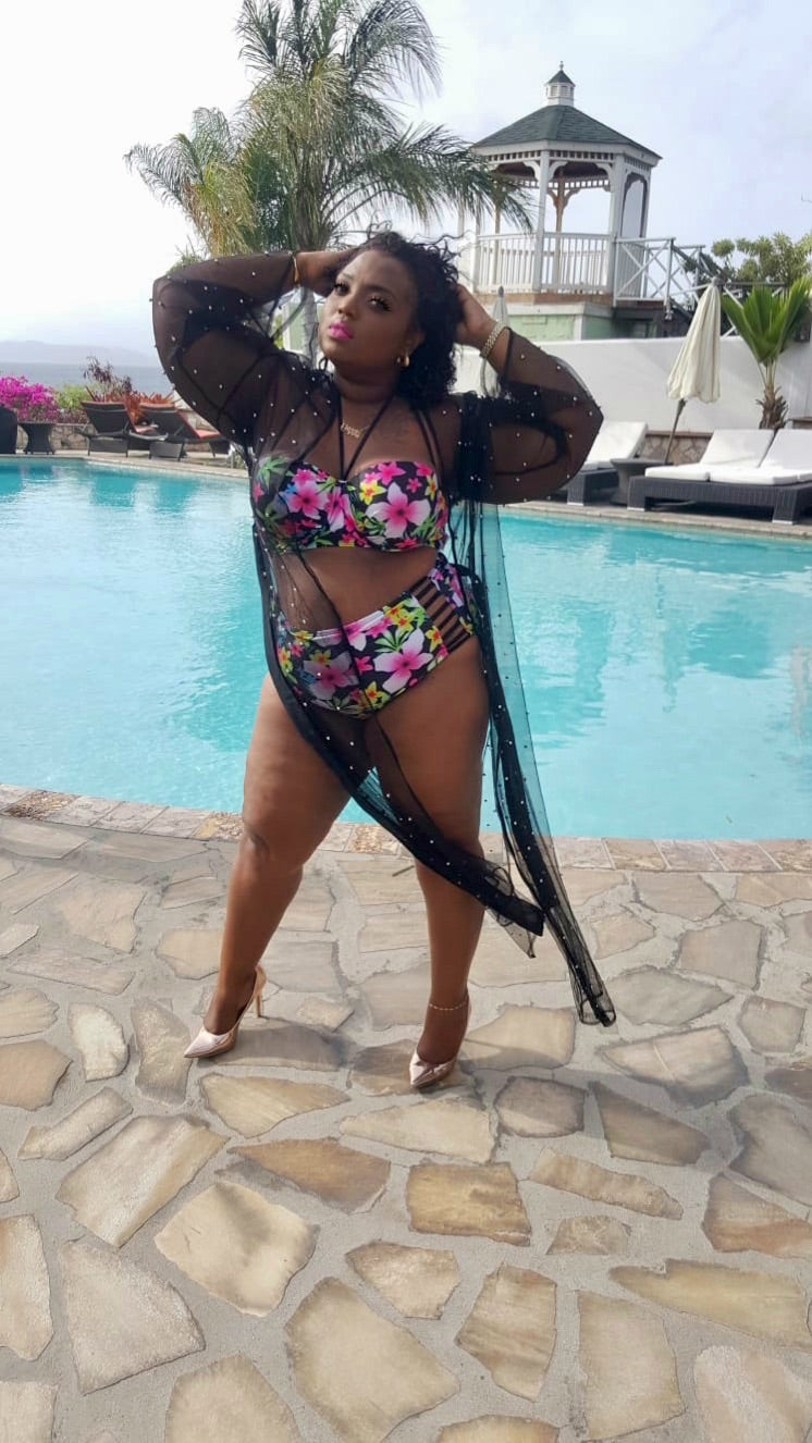 Swimwear Cover up - Sheer Studded Cover Up