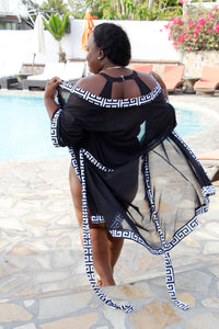 Swimwear Cover up - Sheer Black and White Cover Up